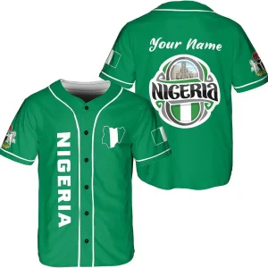 Nigeria Flag Badge Baseball Jersey Men’s Women’s Short Sleeve Jersey