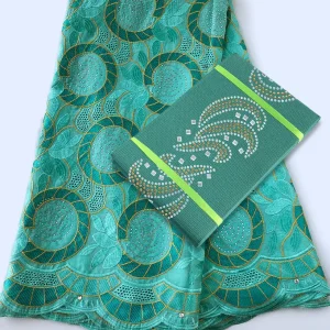 Combination 5 yards Teal soft cotton lace African Swiss voile lace fabric