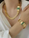 Brass Natural Blue Stone Aventurine Layered Chain Bracelet
