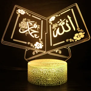 3D Muslim Allah Islamic Night Light Lamp Illusion Night Lights 7 Color Changing