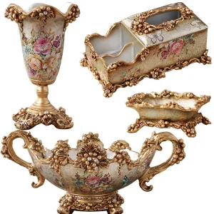 Luxury Fruit Plate Set Creative Home Living Room Tissue Box Ashtray Vase Ornaments