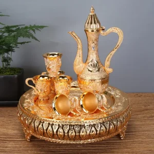 Gold And Silver Wine Jug & Cup Glass Set