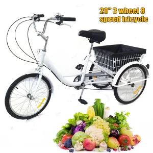 20 Inch Adult Tricycle 3-Wheel Bike 8-Speed Cruise