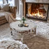 Mirrored Coffee Table with Crystal Inlay, 31.5” Modern Round Coffee Table with Mirror Surface, Silver Accent Table Living Room