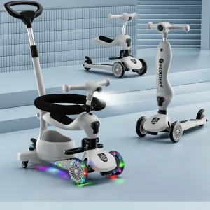 Folding Kid Scooter 3 in 1 Balance Bike with Music & Light Swivel Wheel