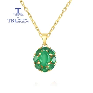 3.6ct Natural green agate gemstone penant necklace 925 sterling silver