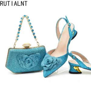Rosy Flower Designers Matching Shoe and Bag Set