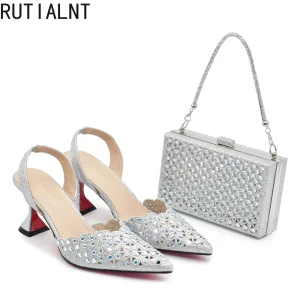 Classic Women’s Silver Color Shoes and Bag Set