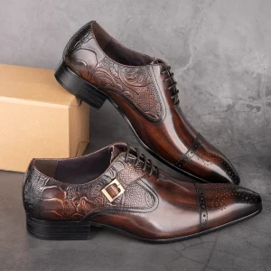 Men Black Brown Leather Oxford Brogue Dress Shoes