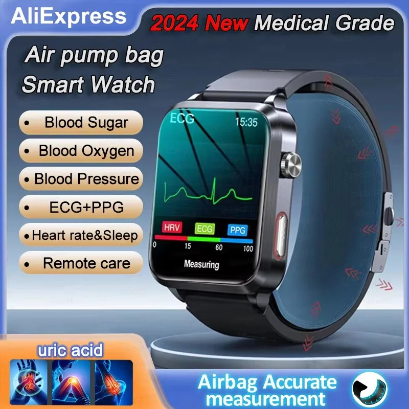 Men's Professional Air Pump Airbag ECG Heart Rate Blood Oxygen Health Smartwatch