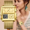 3 Faced Lady’s Gold Wristwatch Square Shape