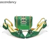 Lady’s Designer Low Heels Elegant Green Shoe and Bag Set
