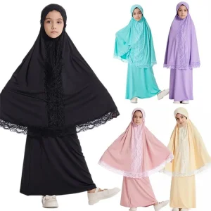 Muslim Girls Eid Kaftan Khimar Abaya Set