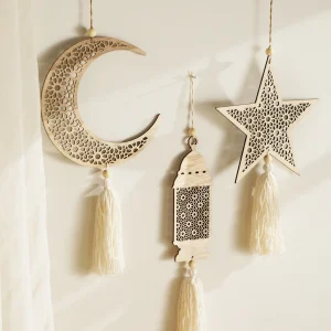 1Pc Ramadan Wooden Moon Hanging Ornaments
